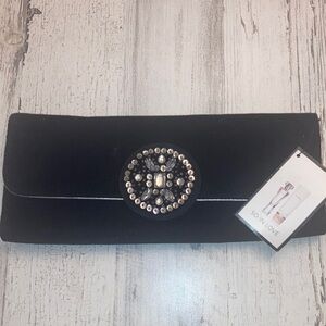 NWT Victoria Secret  Black Clutch with Silver Trim and Jeweled Design